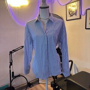 H&M Blue and White Striped Button Down Shirt